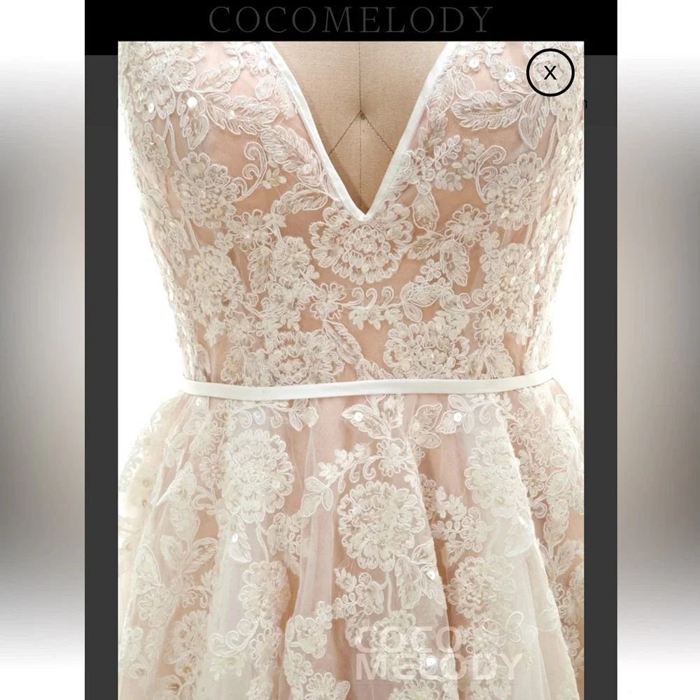 A-Line Court Train Tulle And Lace Wedding Dress, Cocomelody NWT - Picture 3 of 10
